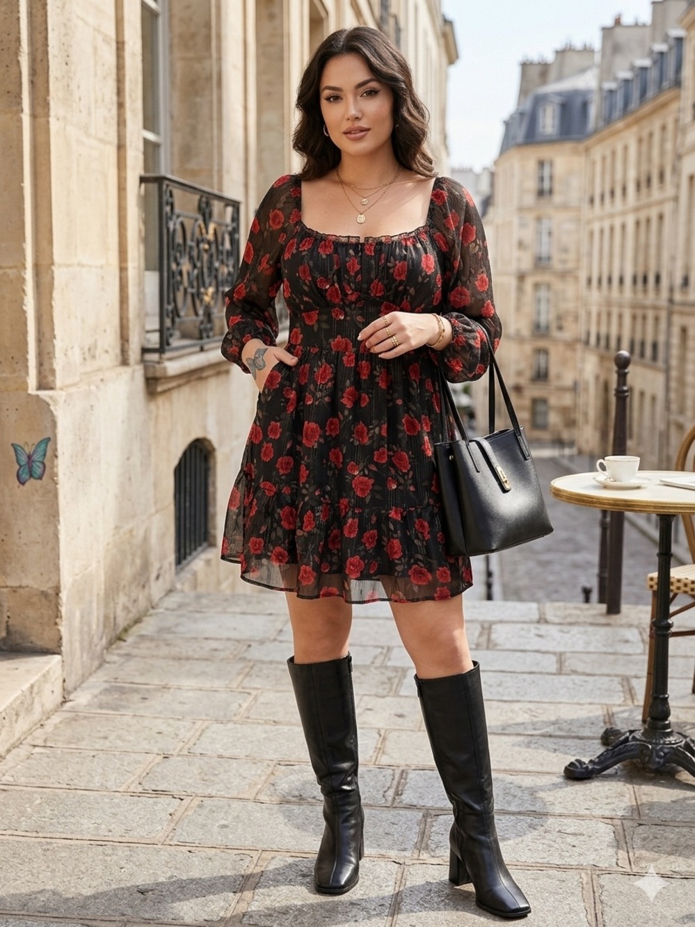 Altar’d State black floral mini dress - size Medium